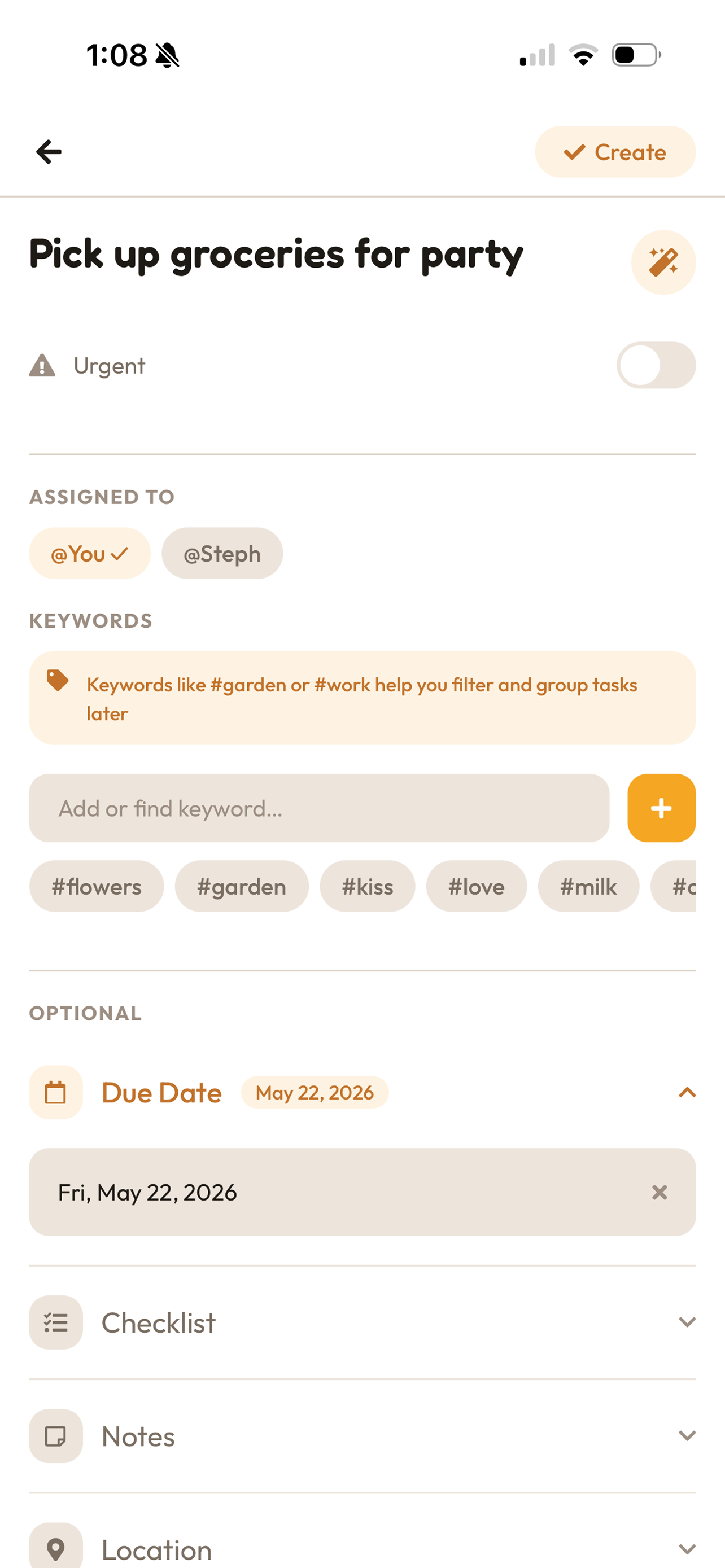Banana create task — assignee selector