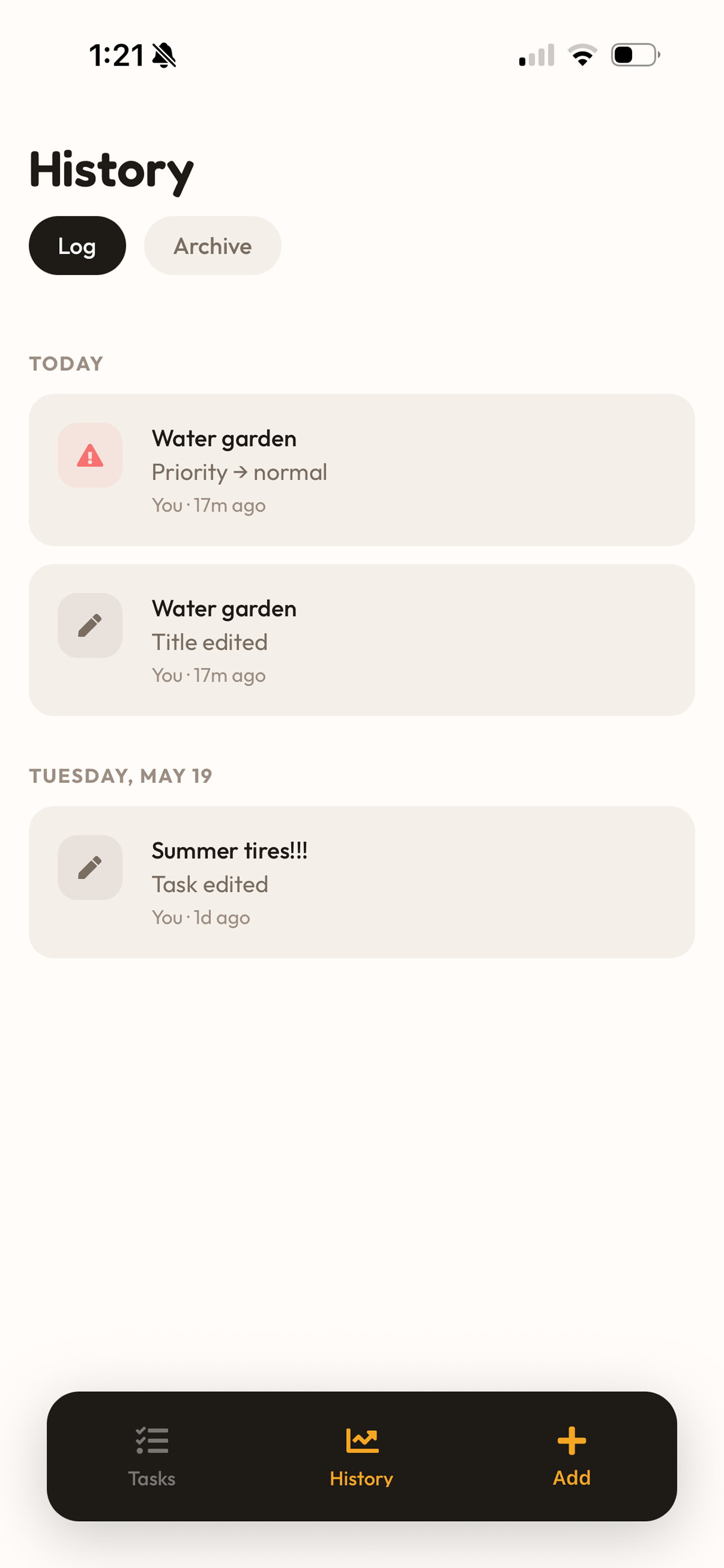 Banana history — activity log + archive