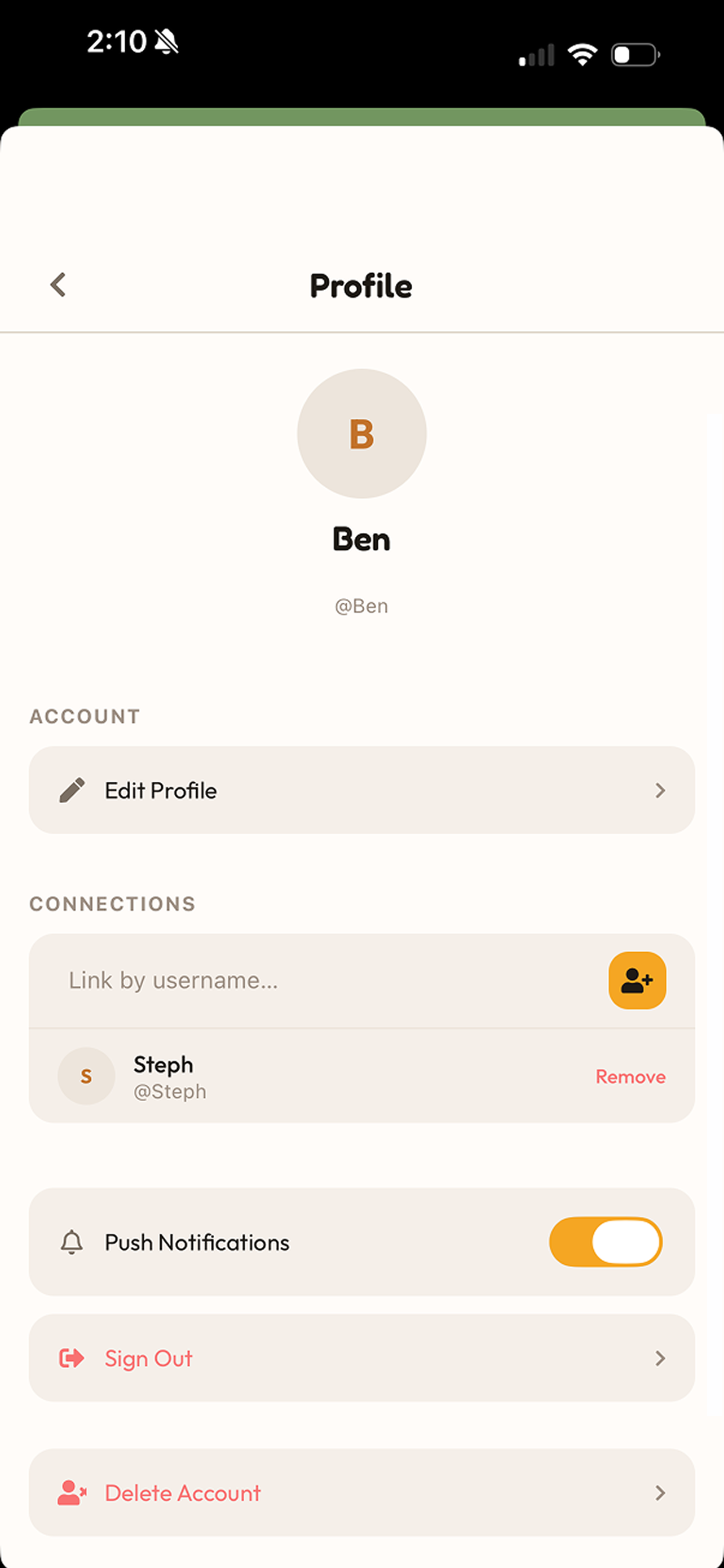 Banana profile — linked accounts and notifications