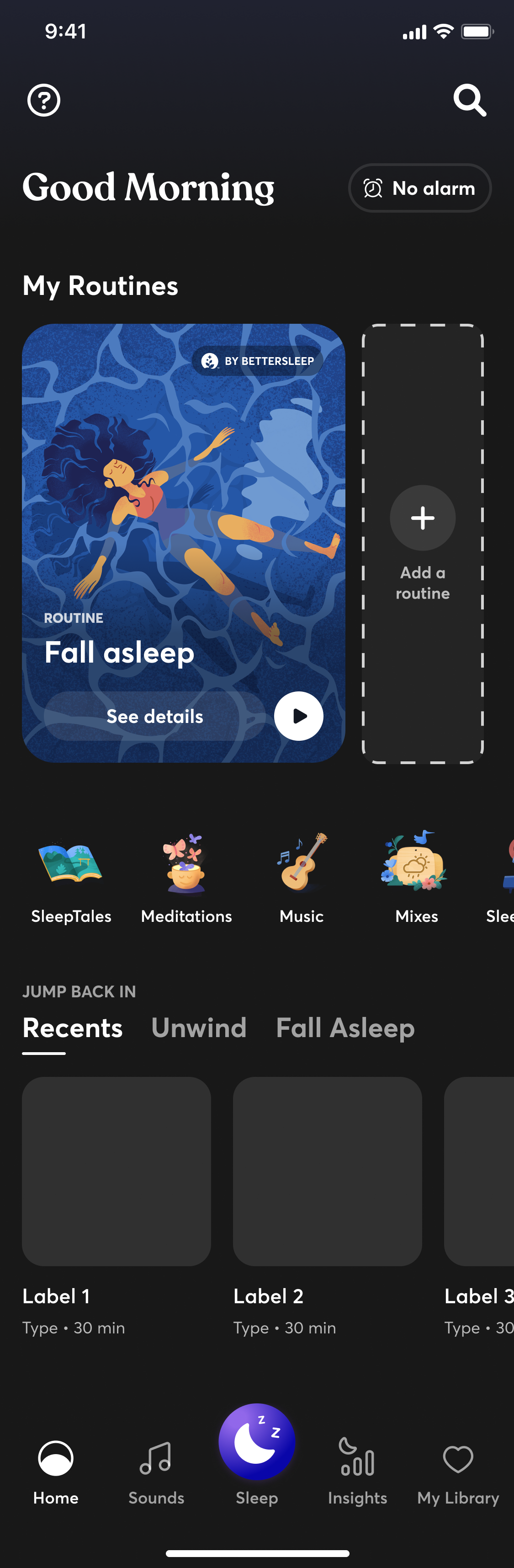 BetterSleep new home — routine prompt