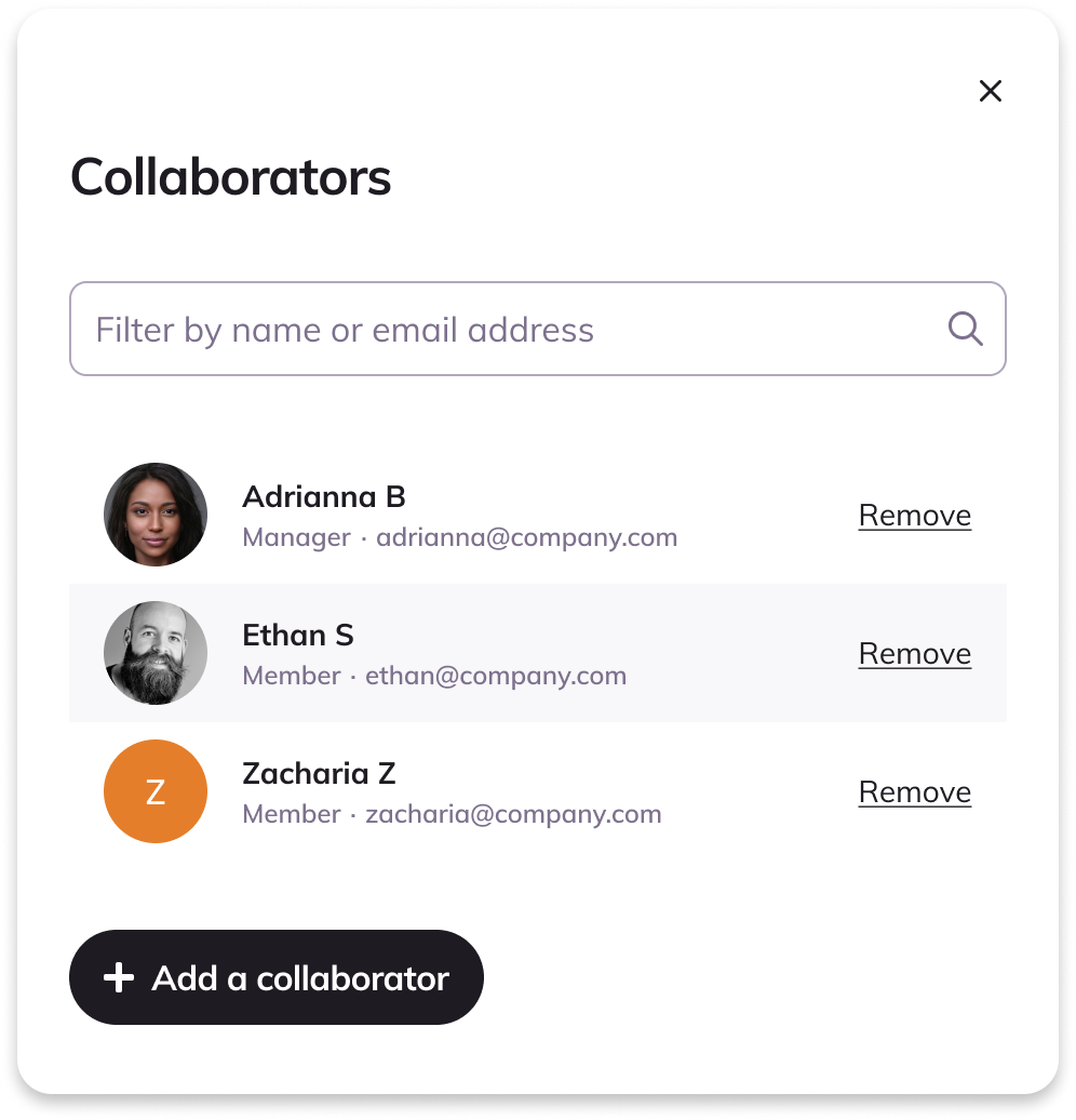 Thriver collaborators modal
